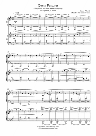 Quem Pastores Carol variations for 2 pianos 4 hands by Simon Peberdy (arr. Simon Peberdy)