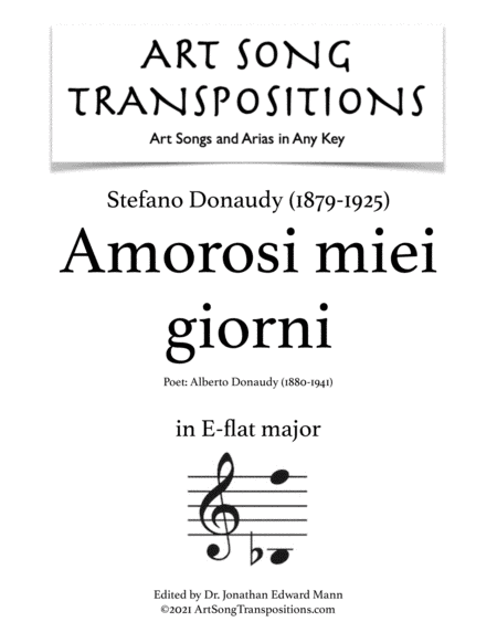 DONAUDY: Amorosi miei giorni (transposed to E-flat major) (arr. ArtSongTranspositions.com)