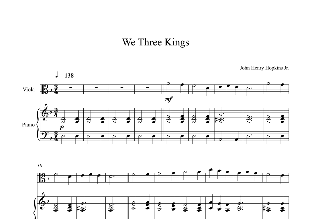 We Three Kings - John Henry Hopkins Jr. (Viola + Piano) (arr. Digital Book Music)