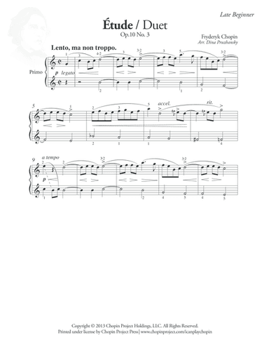 Etude Op. 10 No. 3 Duet, Primo (arr. Dina Pruzhansky)