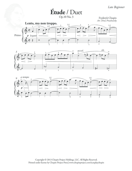 Etude Op. 10 No. 3 Duet, Primo (arr. Dina Pruzhansky)