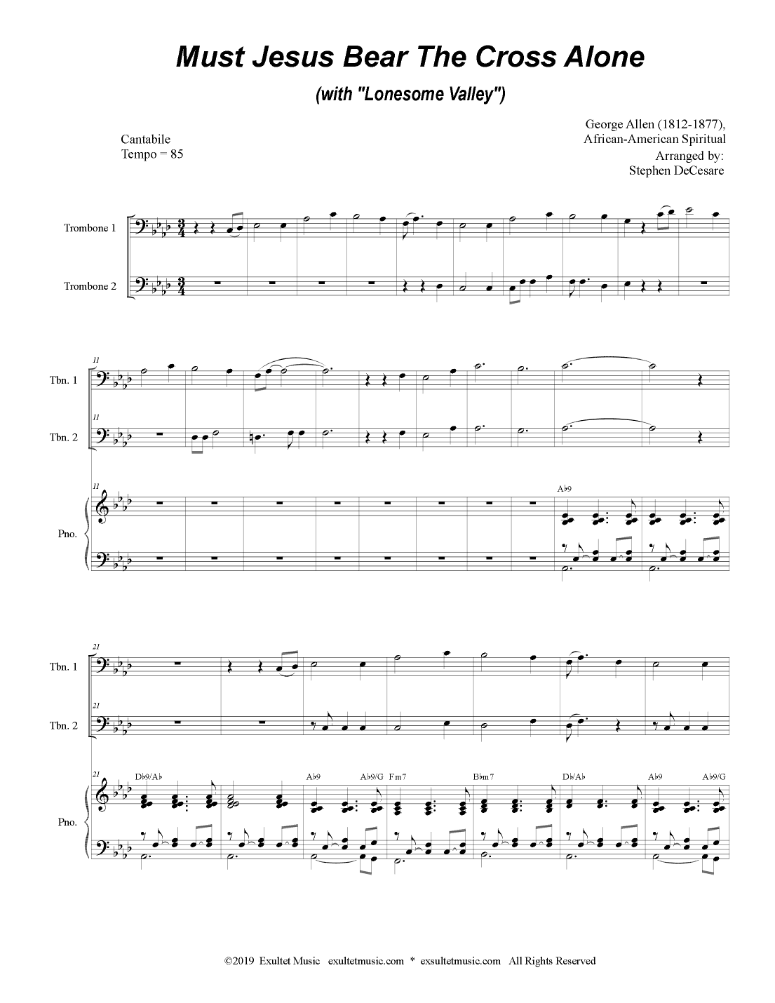 Must Jesus Bear The Cross Alone (with "Lonesome Valley") (Trombone Duet) (arr. Stephen DeCesare)