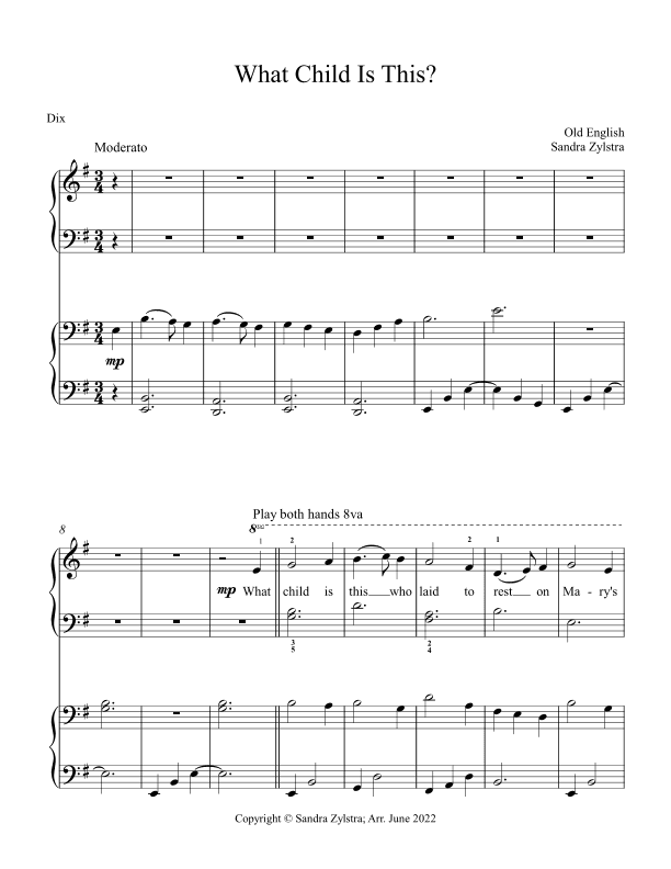 What Child Is This? (elementary piano with optional duet) (arr. Sandra Zylstra)
