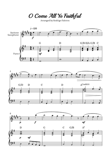 O Come All Ye Faithful (for baritone sax and piano accompaniment) (arr. Rodrigo Faleiros)