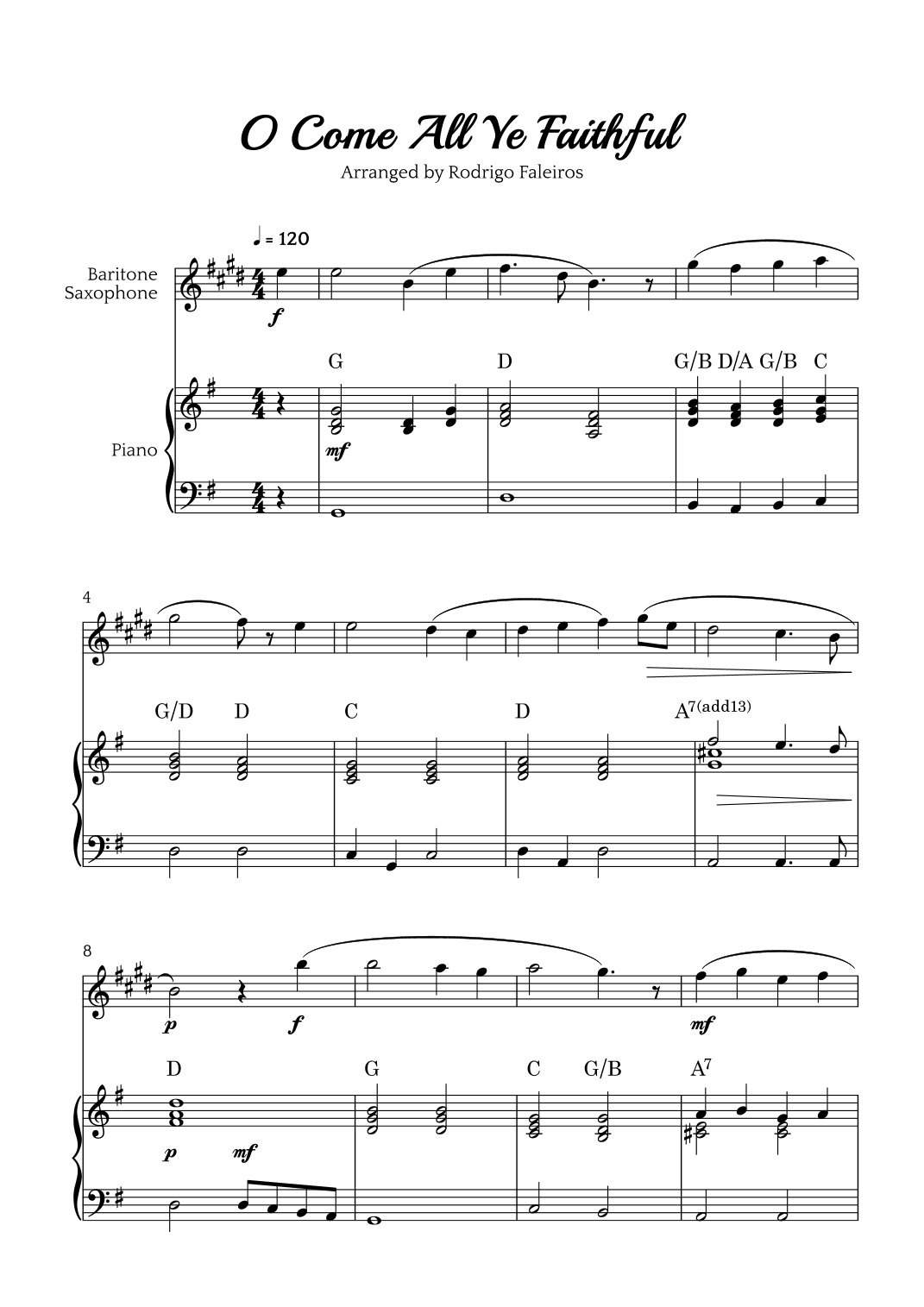 O Come All Ye Faithful (for baritone sax and piano accompaniment) (arr. Rodrigo Faleiros)