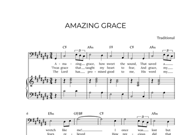 AMAZING GRACE - for piano and baritone in C# major with chords (arr. Alex Nunes Rodrigues)