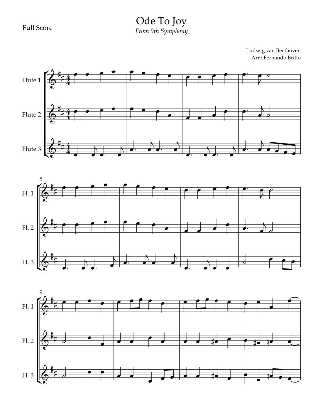 Ode To Joy (from Beethoven's 9th Symphony) for Flute Trio (arr. Fernando Britto)
