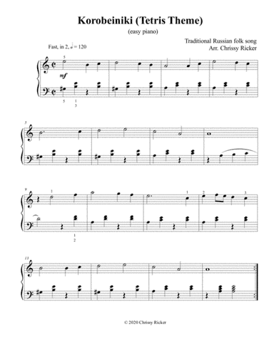 Korobeiniki (Tetris Theme) - easy piano (arr. Chrissy Ricker)