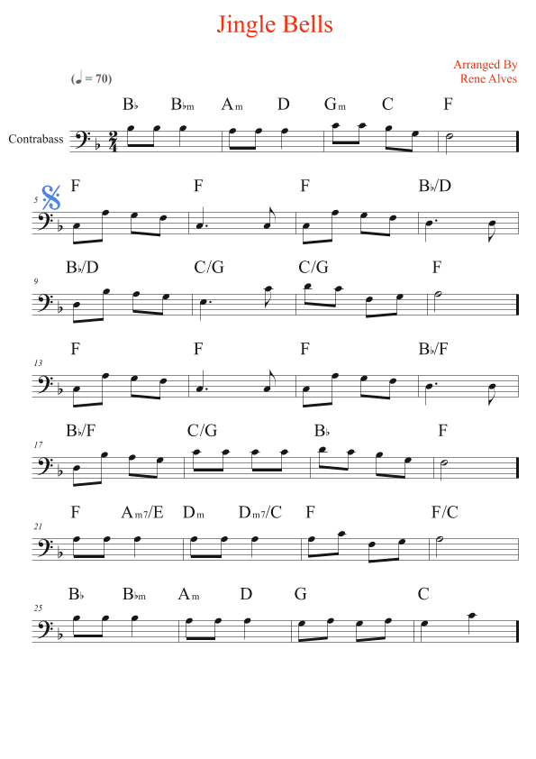 jingle bells cipher and melody for double bass (arr. Rene Alves)