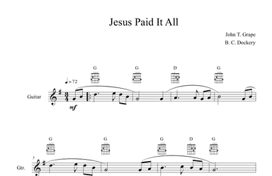 Jesus Paid It All (Guitar Solo or Duet) (arr. B. C. Dockery)