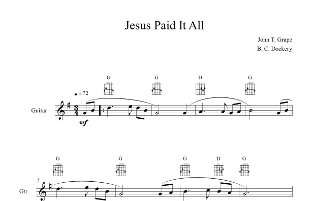 Jesus Paid It All (Guitar Solo or Duet) (arr. B. C. Dockery)