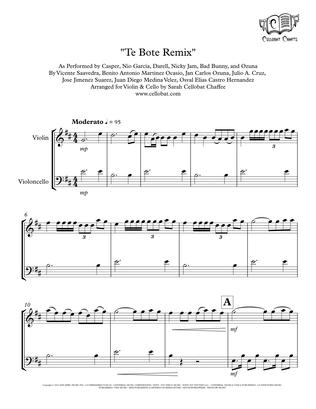 Te Bote Remix (arr. Sarah Cellobat Chaffee)