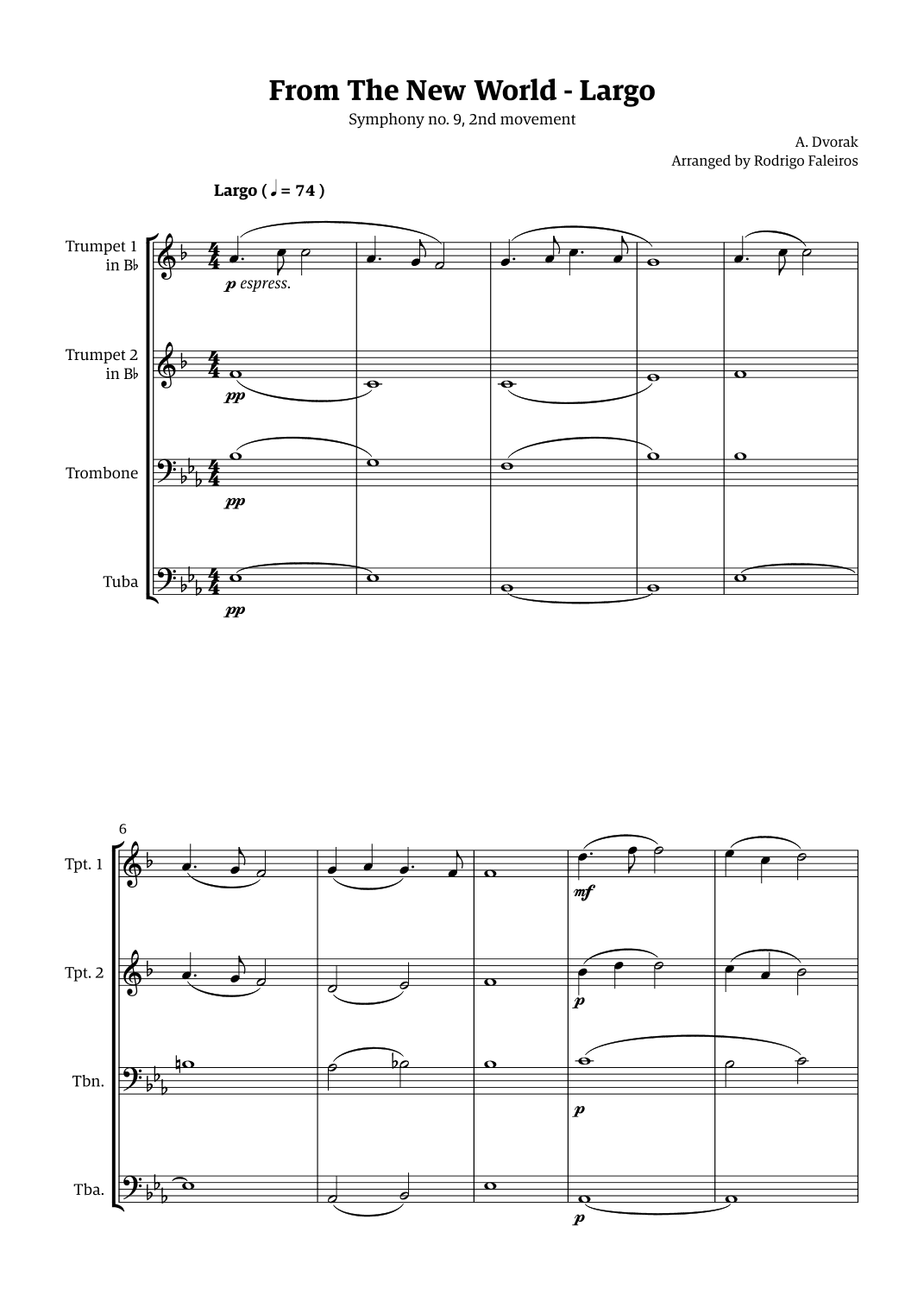 Largo (2nd movement of the Symphony no. 9 'From The New World') (arr. Rodrigo Faleiros)