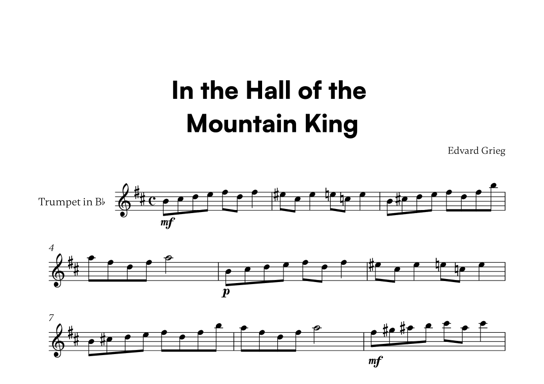 Edvard Grieg - In the Hall of the Mountain King (for Trumpet in Bb Solo) (arr. Cadenza Editions)