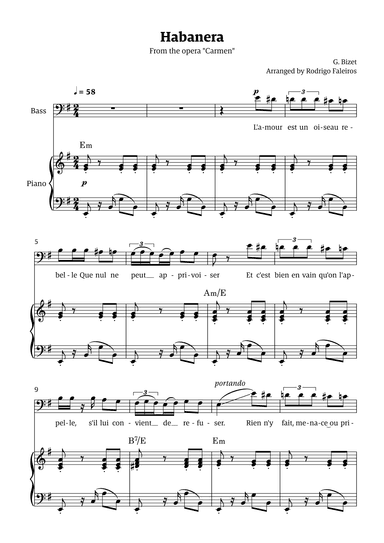Habanera (for bass - E minor/major) (arr. Rodrigo Faleiros)