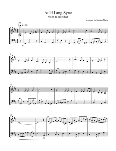 Auld Lang Syne for vln. & cello duet (arr. Marion Maby)