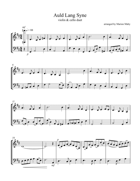 Auld Lang Syne for vln. & cello duet (arr. Marion Maby)