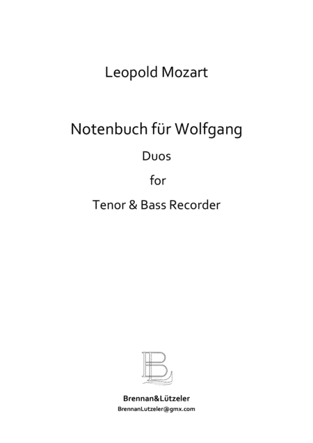 Notenbuch für Wolfgang Amadeus Mozart - Music book for W.A. Mozart Tenor/Bass (arr. B. Brennan)