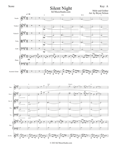 Silent Night for Vocals, String Quartet and Piano and optional Guitar (arr. Bryan Nelson)