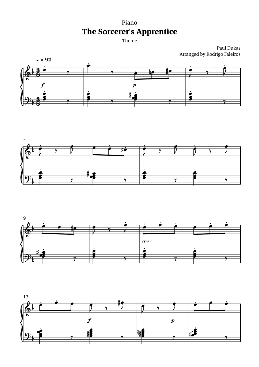 The Sorcerer's Apprentice theme (arr. Rodrigo Faleiros)