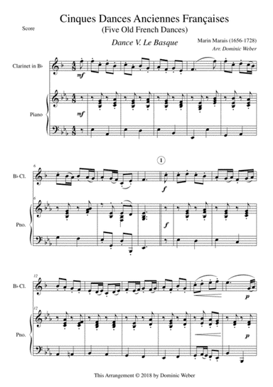 Marin Marais - Le Basque: Study for Bb-Clarinet & Piano Accompaniment (arr. Dominic Weber)
