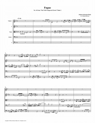 Fugue 16 from Well-Tempered Clavier, Book 1 (String Quintet) (arr. Richard Byrnes)