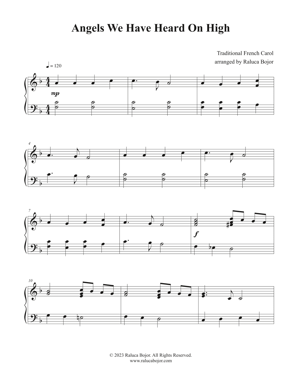 Angels We Have Heard On High (Gloria in excelsis Deo) early intermediate piano (arr. Raluca Bojor)