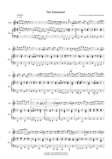 The Entertainer for Oboe and Piano (arr. David Burndrett)