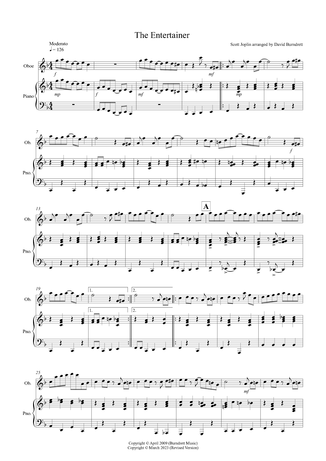 The Entertainer for Oboe and Piano (arr. David Burndrett)