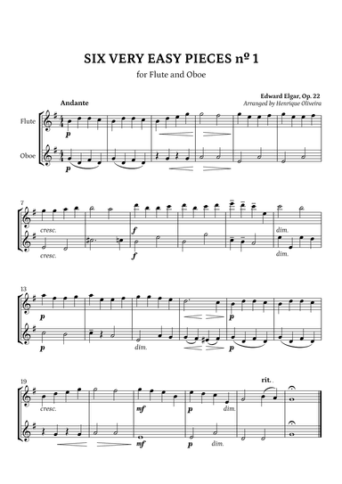 Six Very Easy Pieces nº 1 (Andante) - Flute and Oboe (arr. Henrique Oliveira)