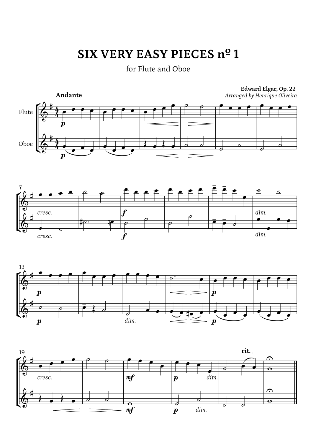 Six Very Easy Pieces nº 1 (Andante) - Flute and Oboe (arr. Henrique Oliveira)