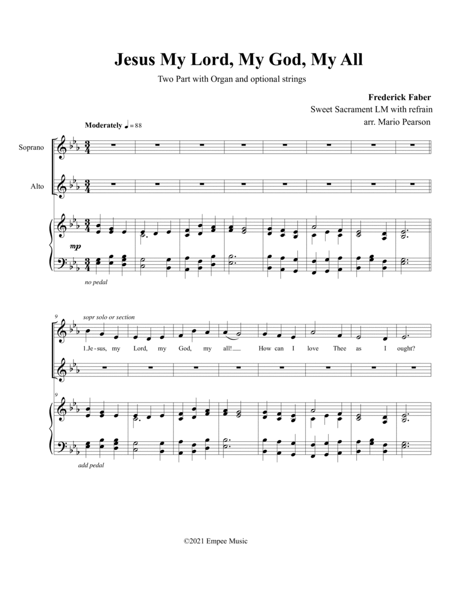 Jesus My Lord, My God, My All (Two Part) with organ and optional strings (arr. Mario Pearson)