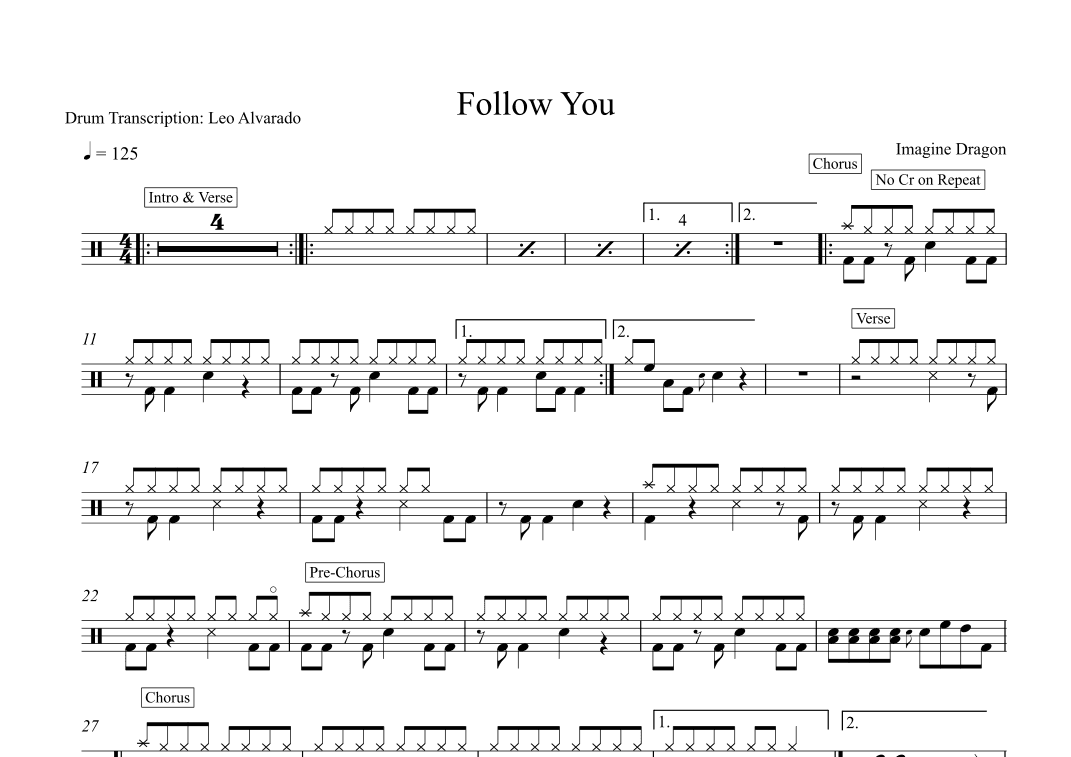 Follow You (arr. Drum Transcription: Leo Alvarado)
