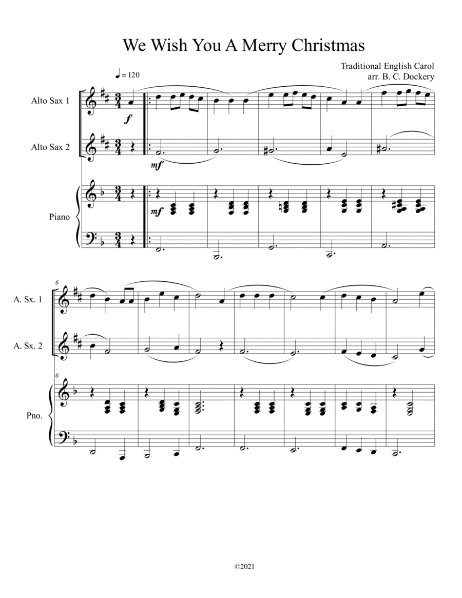 We Wish You A Merry Christmas (Alto Sax Duet with Piano Accompaniment) (arr. B. C. Dockery)