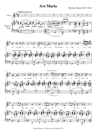 Dubois: Ave Maria [Medium Voice; Key: G] (arr. Maxence Lasserre-Engberts)