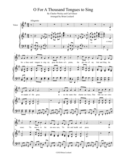 O For A Thousand Tongues to Sing Piano and Voice (arr. Brian Lockard)