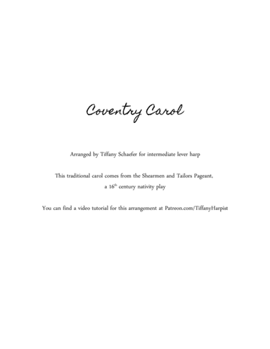 Coventry Carol: Intermediate Harp (arr. Tiffany Schaefer)