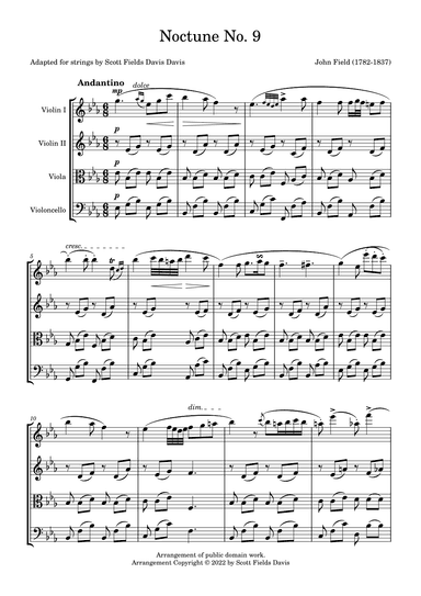 Nocturne No. 9 by John Field, transcribed and adapted for string quartet by Scott Fields Davis (arr. Scott Fields Davis)