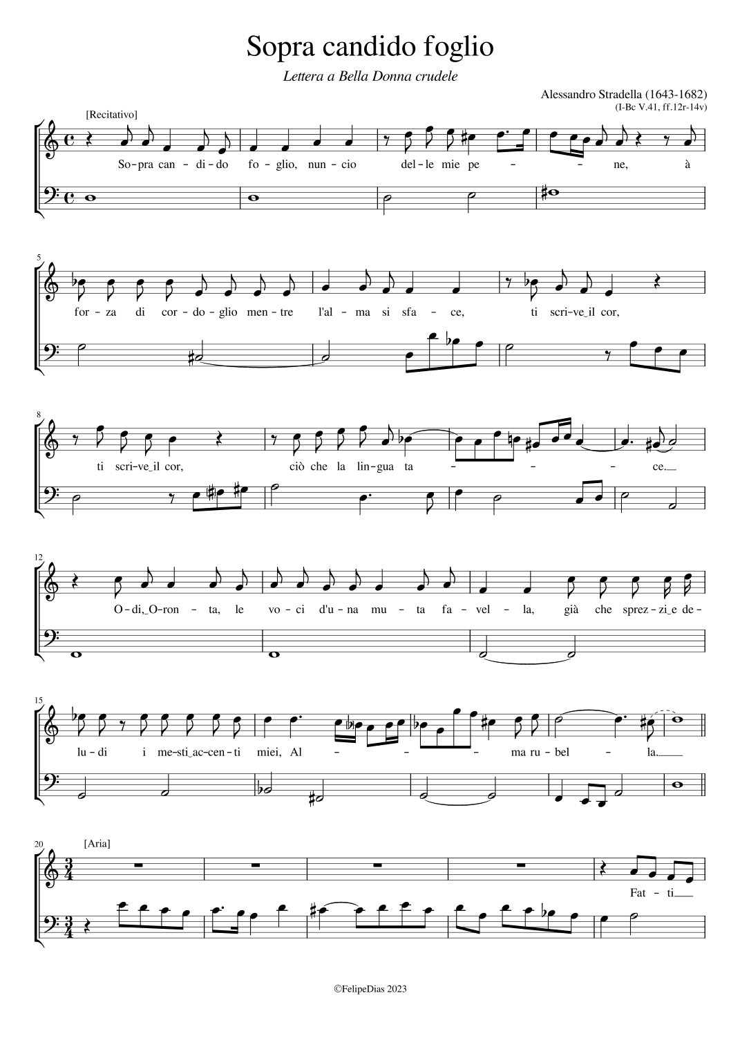 Sopra candido foglio (Lettera a Bella Donna crudele) (arr. Early Music Scores)