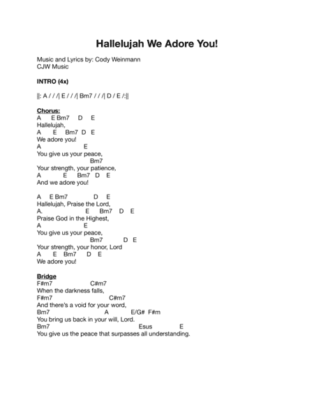 Hallelujah, We Adore You! (Lyrics and Chords)