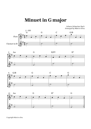 Minuet in G Major - for flute and clarinet (arr. Márcio Silva)