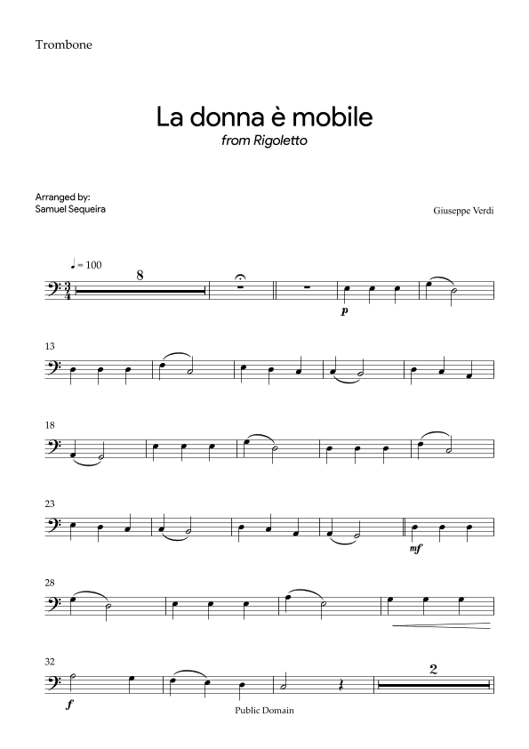 La donna è mobile - Trombone - with Play along (arr. Samuel Sequeira)