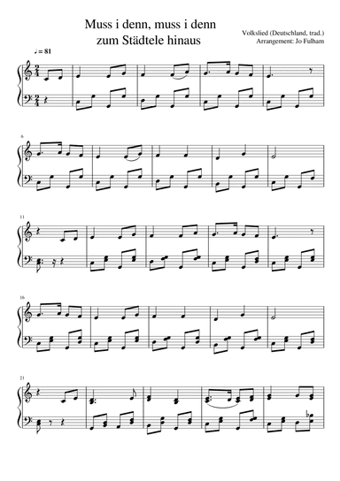 Muss i denn, muss i denn zum Städtele hinaus (arr. Jo Fulham)