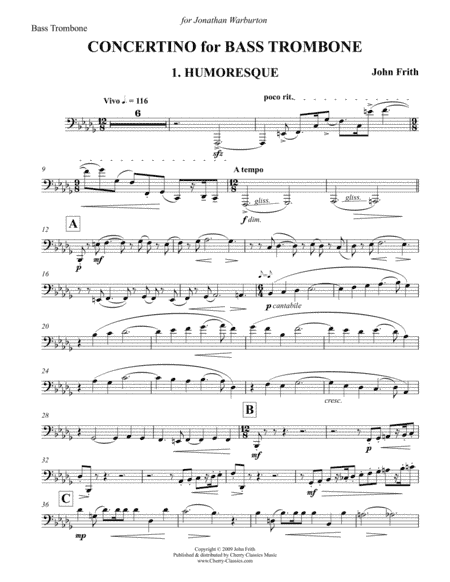Concertino for Bass Trombone & Piano (arr. Cherry Classics Music)