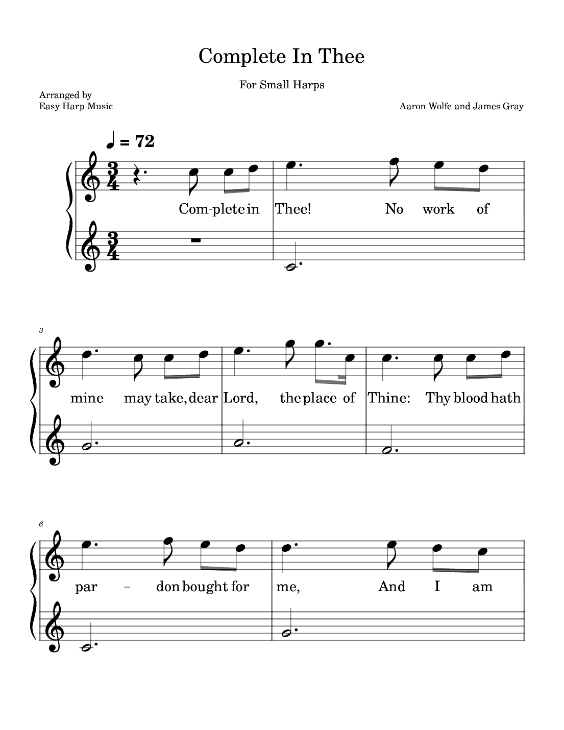 Complete In Thee For Easy Harp Small Harp Harpsicle Aklot Camac Roosebeck (arr. Easy Harp Music)