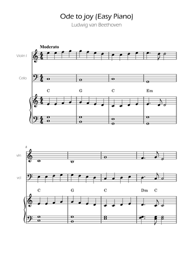 Ode To Joy - Easy Violin and Cello Duet w/ piano accompaniment (arr. Ygor Nunes)