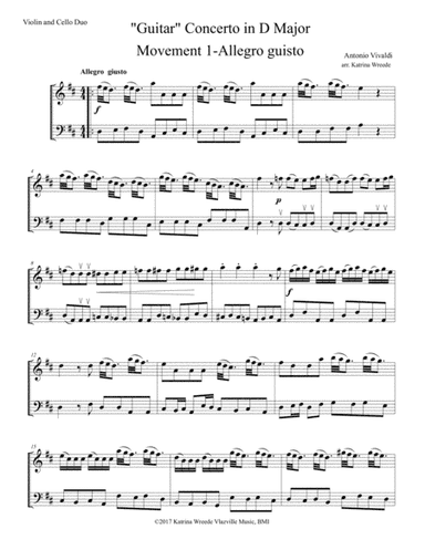 Vivaldi "Guitar" Concerto in D for Violin/Cello Duo -Mvt 1 (arr. Katrina Wreede)