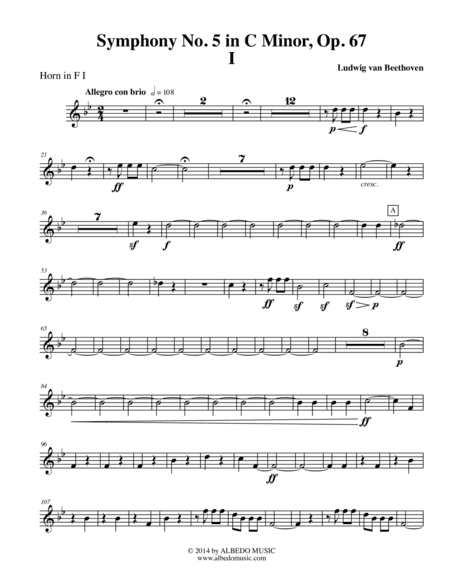 Beethoven Symphony No. 5, Movement I - Horn in F 1 (Transposed Part), Op. 67 (arr. Doug Clyde)