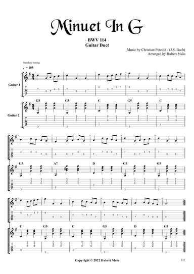 Minuet In G Major BWV 114 (Guitar Duet) (arr. Hubert Malo)