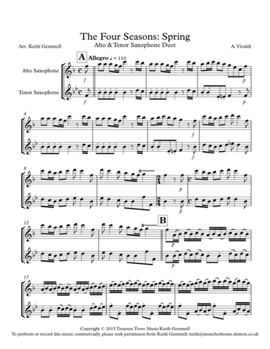 The Four Seasons (Spring): Alto & Tenor Sax (arr. K, Gemmell)
